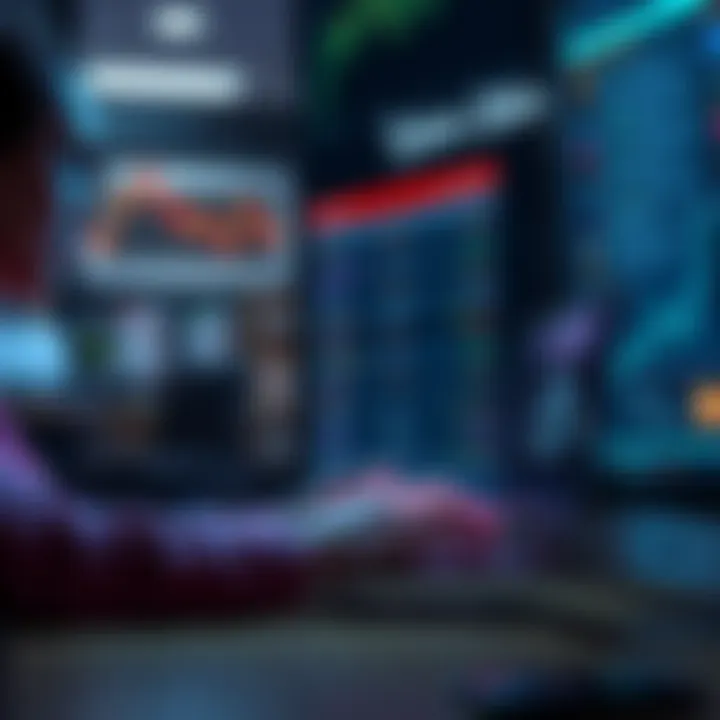 A person checking their laptop for cryptocurrency exchange safety features, including security measures and licensing information, with a lock symbol representing safety.