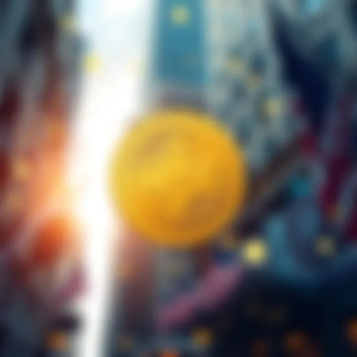 Graphic representation of CME Coin with Wall Street background and stablecoin symbols
