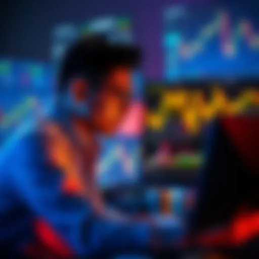 A person analyzing charts and coins on a computer screen, indicating safe trading techniques.