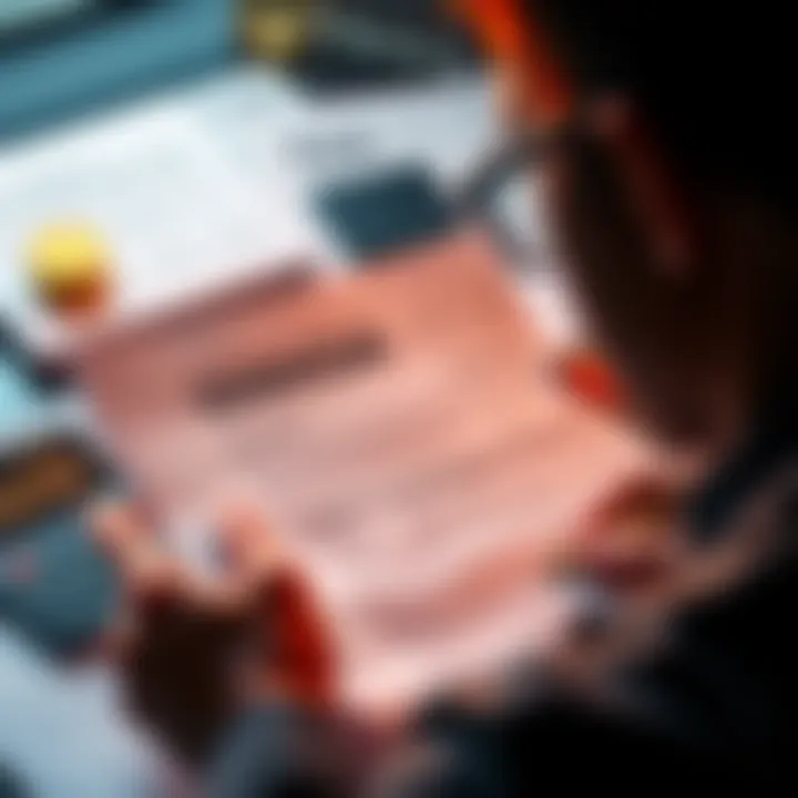 A person looking at a Coinbase 1099-DA tax form with a calculator and tax documents in the background.