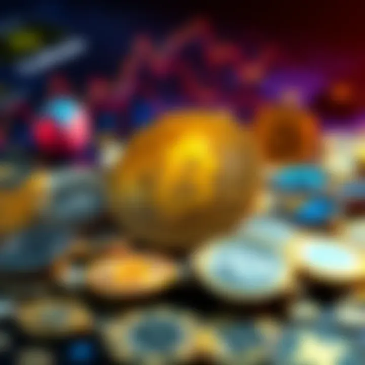 Coinbase logo with coins Coinbase logo surrounded by various cryptocurrencies