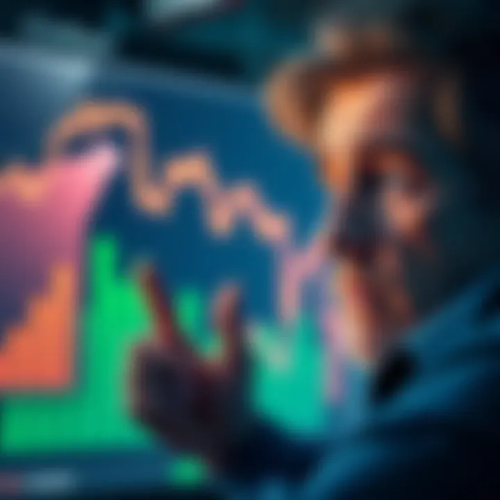 A worried person looking at a chart showing declining profits, symbolizing frustration over Coinbase's high fees.