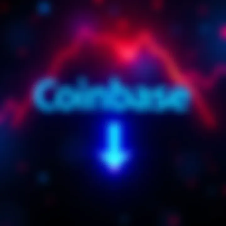 A graphic showing the Coinbase logo with a downward arrow symbolizing job cuts and restructuring