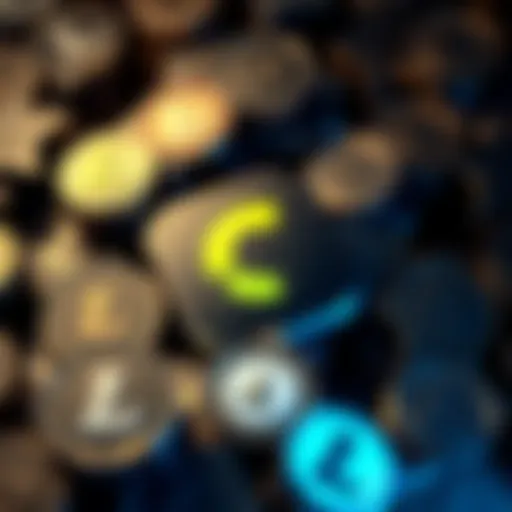 Coinbase logo surrounded by Litecoin and Dogecoin icons, highlighting the potential removal of support for these cryptocurrencies