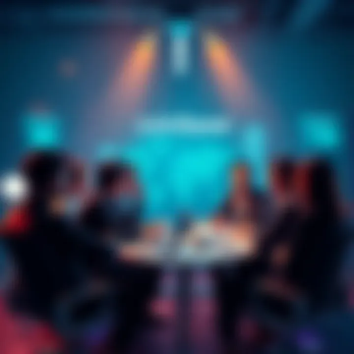 A group of Coinbase employees in a meeting with a 'player-coach' discussing AI strategies.