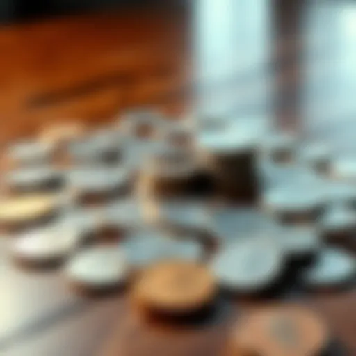A collection of quarters spread out on a wooden table, showing different designs, hinting at their potential collectible value.