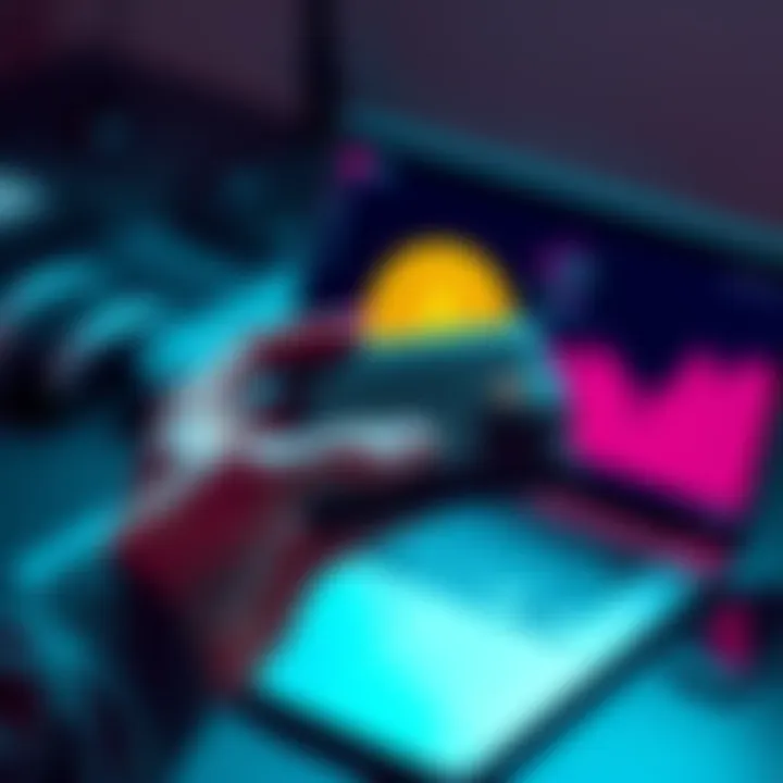 A person holding a cold wallet device with a laptop and Bitcoin symbol in the background.