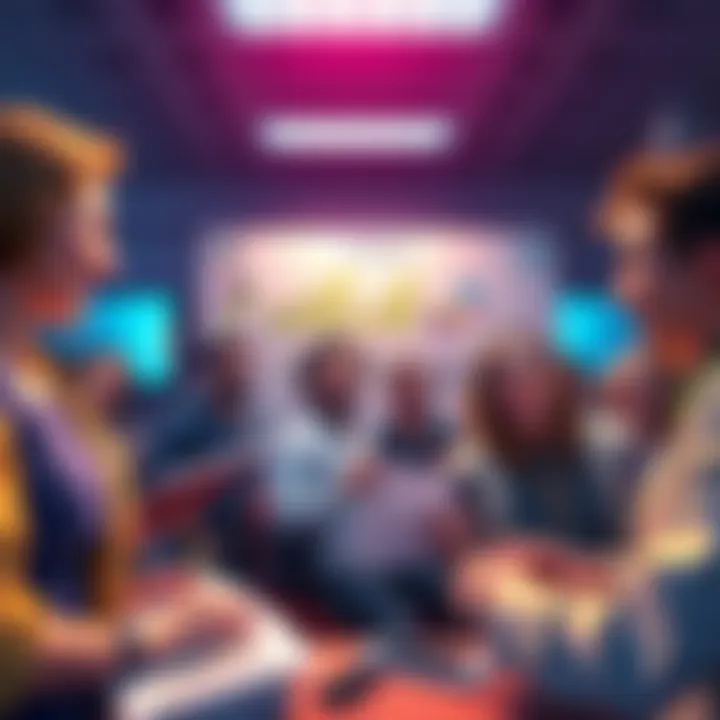 Group of people excitedly sharing tips and strategies to collect Atlas Bucks, with charts and notes visible in the background.