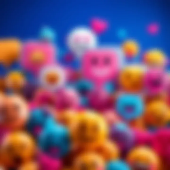Colorful Emojis in Speech Bubbles A variety of colorful emojis displayed in speech bubbles to represent communication and emotions