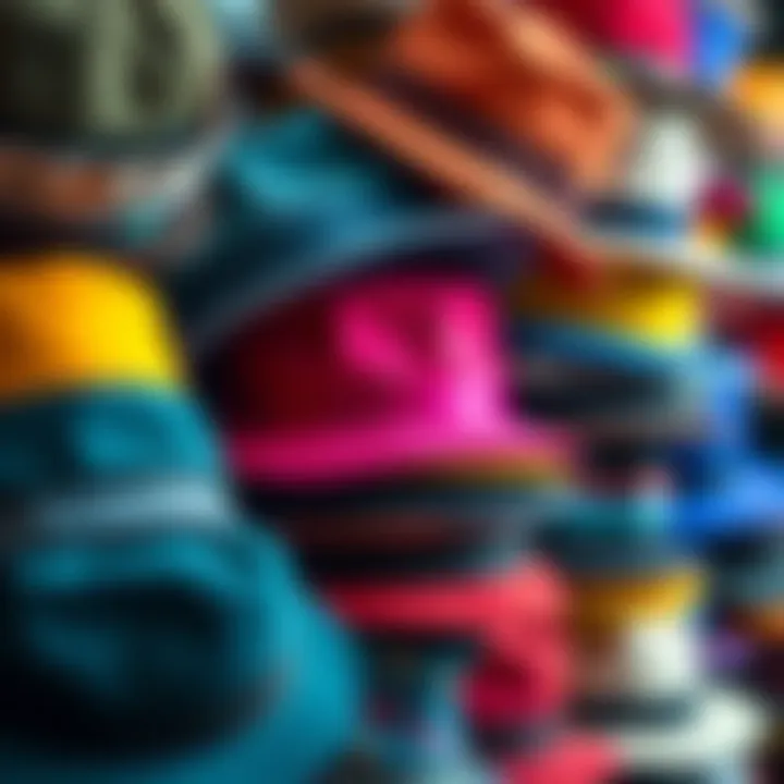 A variety of colorful hats stacked on top of each other, showcasing different styles and designs.