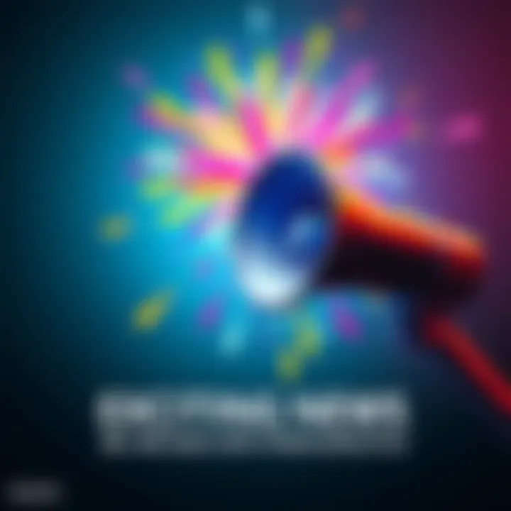 A vibrant graphic showing a megaphone with colorful bursts symbolizing exciting news and updates