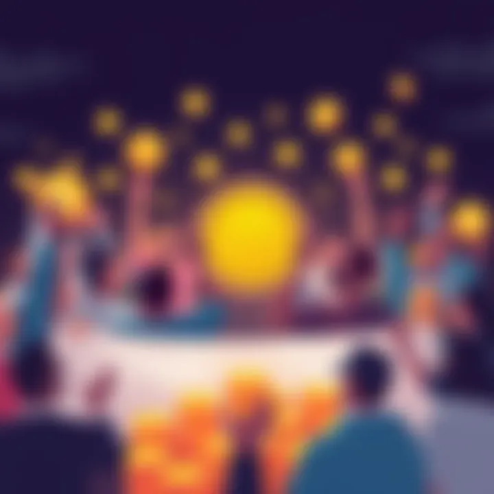 Community-Driven Crypto Launch Illustration of diverse people celebrating the launch of a new community-driven cryptocurrency with coins and banners.