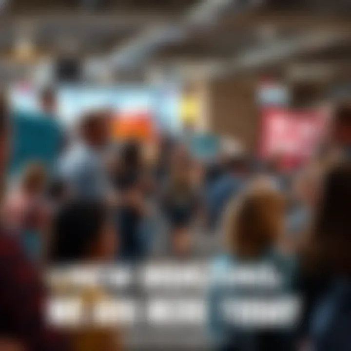 People participating in a community event with signs and banners, discussing future plans and ideas.