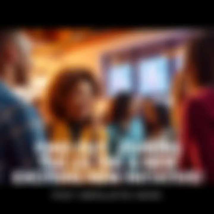 A group of diverse people engaged in conversation about a new community initiative