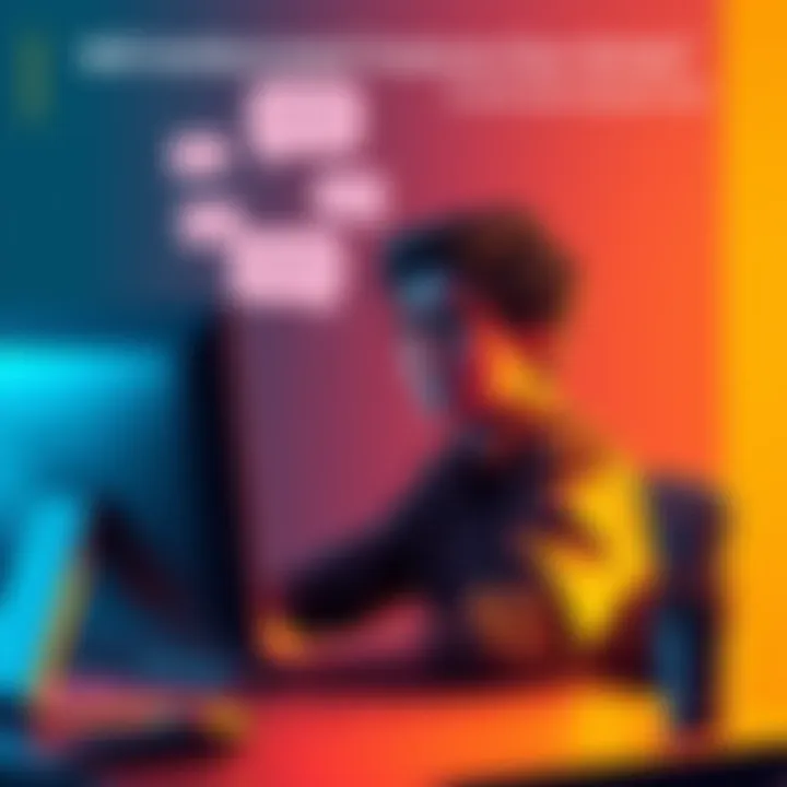 Community Member Expressing Frustration A person sitting at a desk, looking at a computer screen with chat bubbles and frustration on their face, representing community concerns about delayed features.