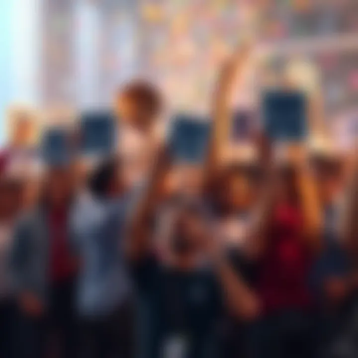 A diverse group of people celebrating together, holding up Pi signs, symbolizing unity and support in the cryptocurrency community.