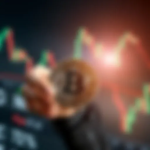 A firm representative holding a Bitcoin coin in front of a stock market graph, symbolizing the sale of Bitcoin for dividends.