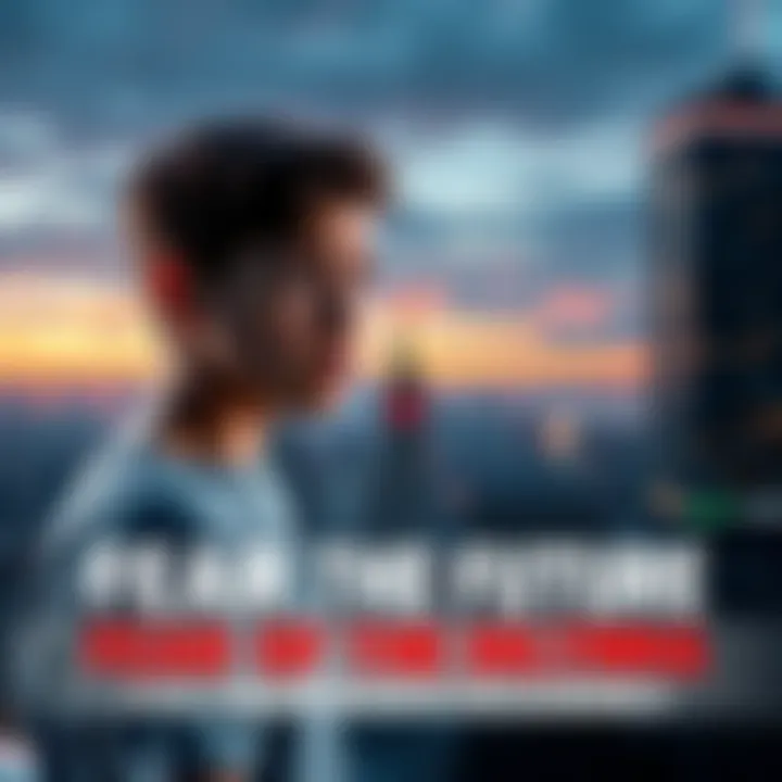 A 19-year-old looks worried while staring at a city skyline, symbolizing concerns about job prospects and technology's impact.