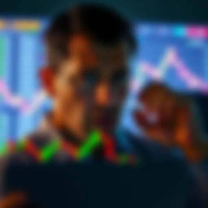 A worried person looks at a Bitcoin chart showing a decline, reflecting their investment struggles after a market crash.