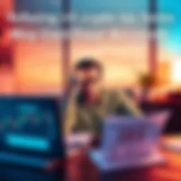 A concerned individual sits at a desk with IRS tax forms and a laptop displaying cryptocurrency exchange information.