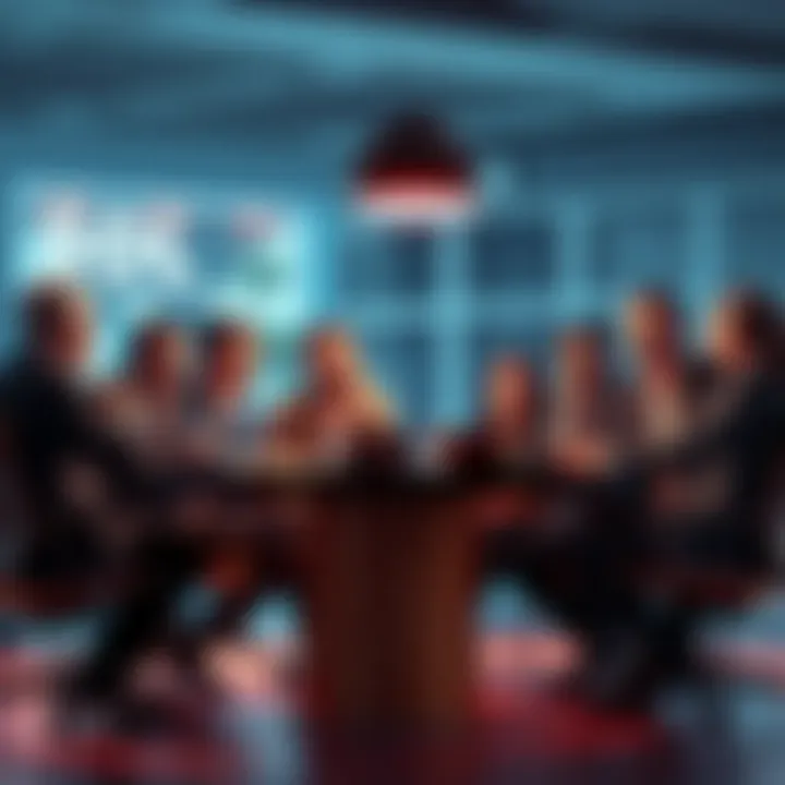 A group of investors looking worried while discussing SOL's future value at a round table.