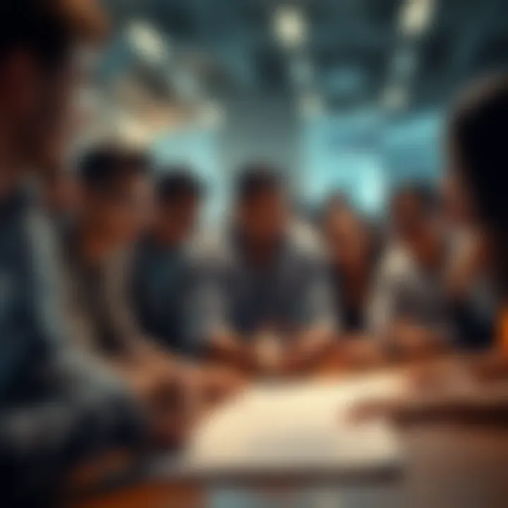 A group of diverse people gathered around a table, looking at charts and discussing the lack of updates on the coin project.