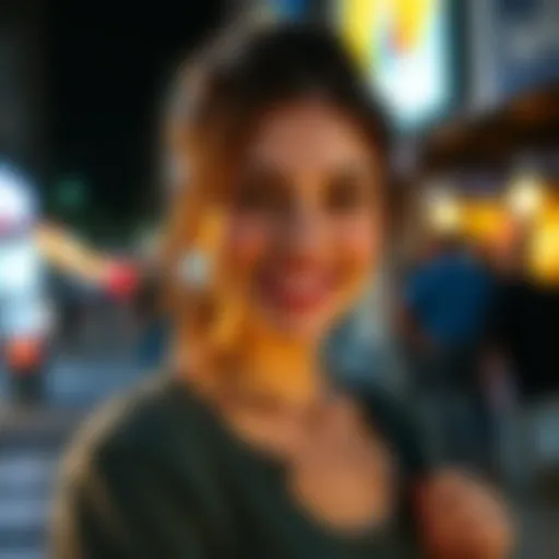 A young woman with a bright smile and stylish outfit, ready for a night out, radiating charm and confidence.