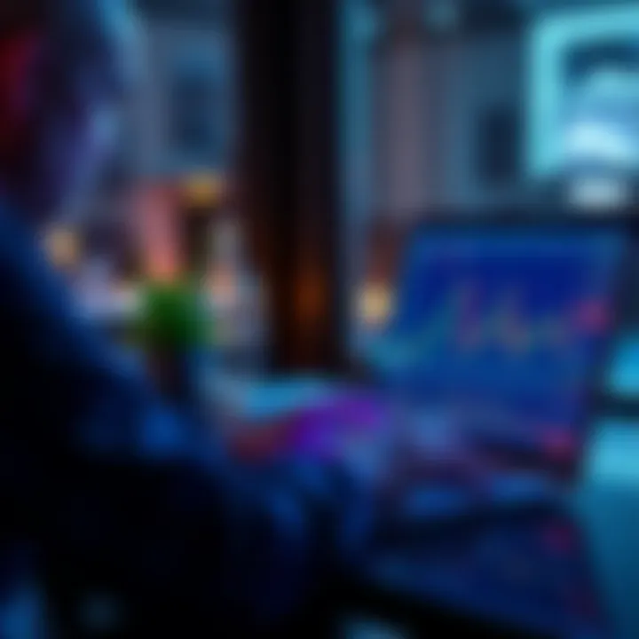 A person analyzing investment strategies on a laptop with Solana graphics and charts on the screen