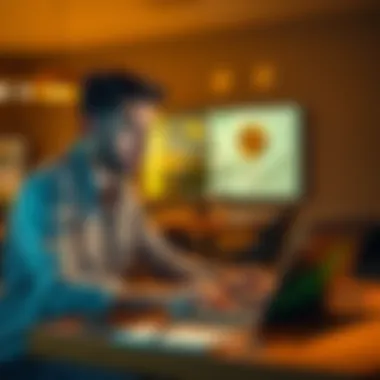 Couple discussing Bitcoin A man and woman sitting together at a table, looking at a laptop with Bitcoin graphics on the screen, engaged in a conversation about finances.