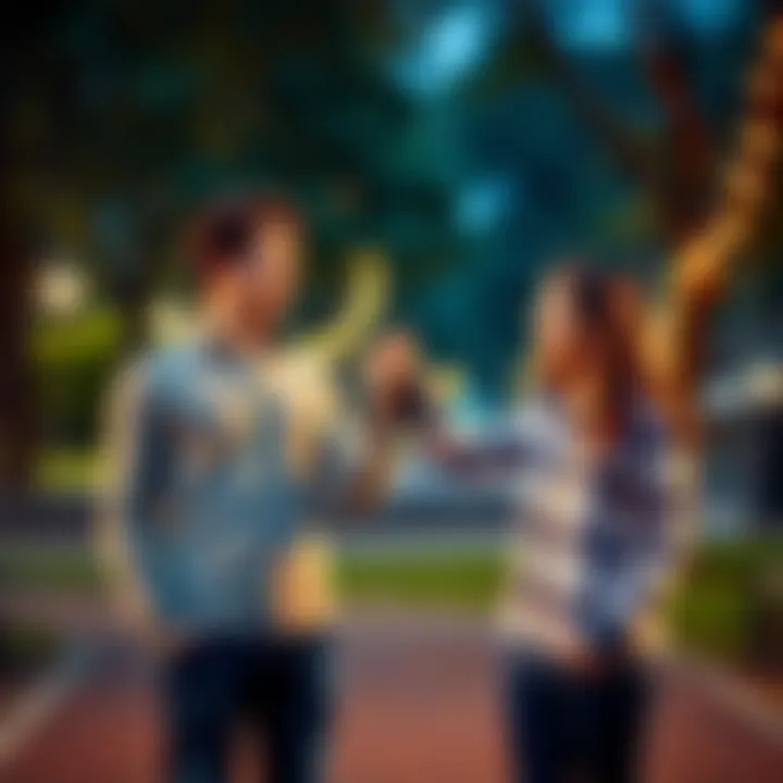 Couple Holding Hands A couple joyfully holding hands in a park, sharing a romantic moment together.