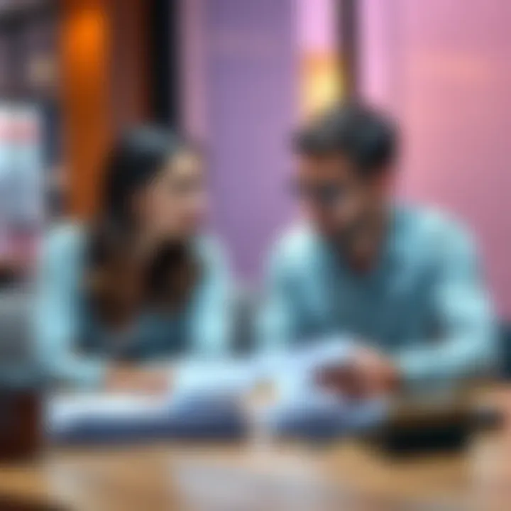 A young couple sitting together, discussing finances with serious expressions, papers and a calculator on the table