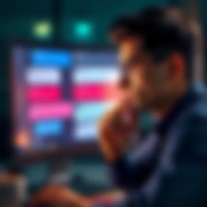 A thoughtful person looking at a computer screen with various comment boxes, illustrating the importance of critical thinking in online conversations