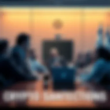 Critics of Crypto Sanctions Group of economists discussing the impact of cryptocurrency sanctions proposed by Netanyahu in a meeting room