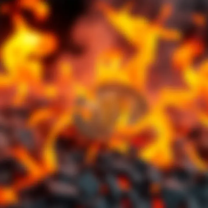 CRO Coin Burning Event A visual representation of CRO coins being burned, with flames and smoke, symbolizing reduced supply and potential price rise during alt season.