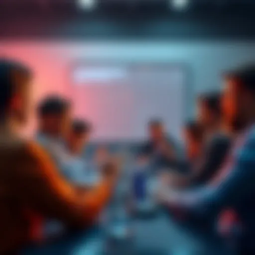 Members of the CRO community discussing rebranding ideas in a meeting setting.