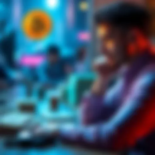 A person considering options for a crypto-backed loan with Bitcoin in the background and cash on the table.