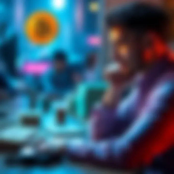 A person considering options for a crypto-backed loan with Bitcoin in the background and cash on the table.