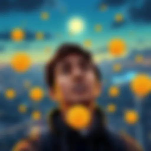 A person reflecting on cryptocurrency investments, showing a mix of excitement and disappointment, with Bitcoin and memecoins illustrated around them.