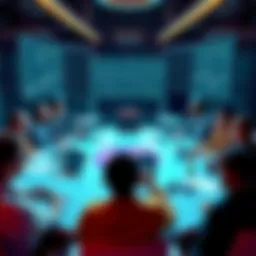 People debating the effectiveness of crypto buybacks at a round table with laptops and charts