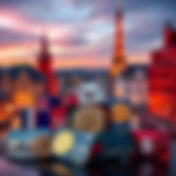 A collection of crypto cards displayed with European landmarks in the background, showcasing options for residents living in Europe.