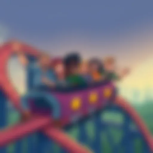 A cartoon drawing of a diverse group of people on a rollercoaster, expressing various emotions like joy, frustration, and relief as they ride through ups and downs, symbolizing the crypto market fluct...