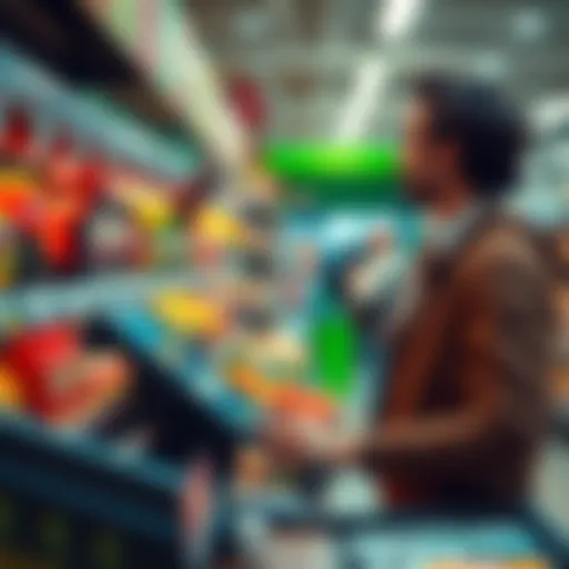 A person paying at a grocery store checkout with a crypto debit card, showcasing a seamless transaction experience.