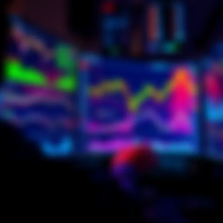 Person analyzing cryptocurrency data on a computer screen filled with charts and graphs, showing a mix of clear and unclear information.