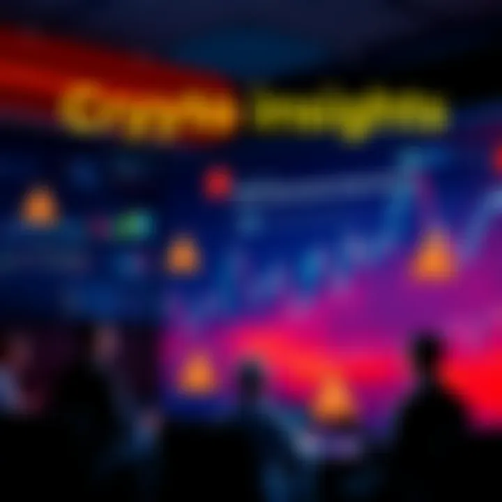 A vibrant discussion about cryptocurrency with warning symbols and trade graphs