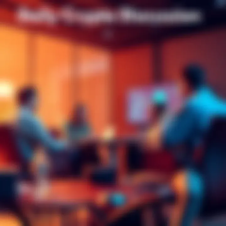 People engaging in a discussion about cryptocurrency trends and safety tips at a virtual meeting.