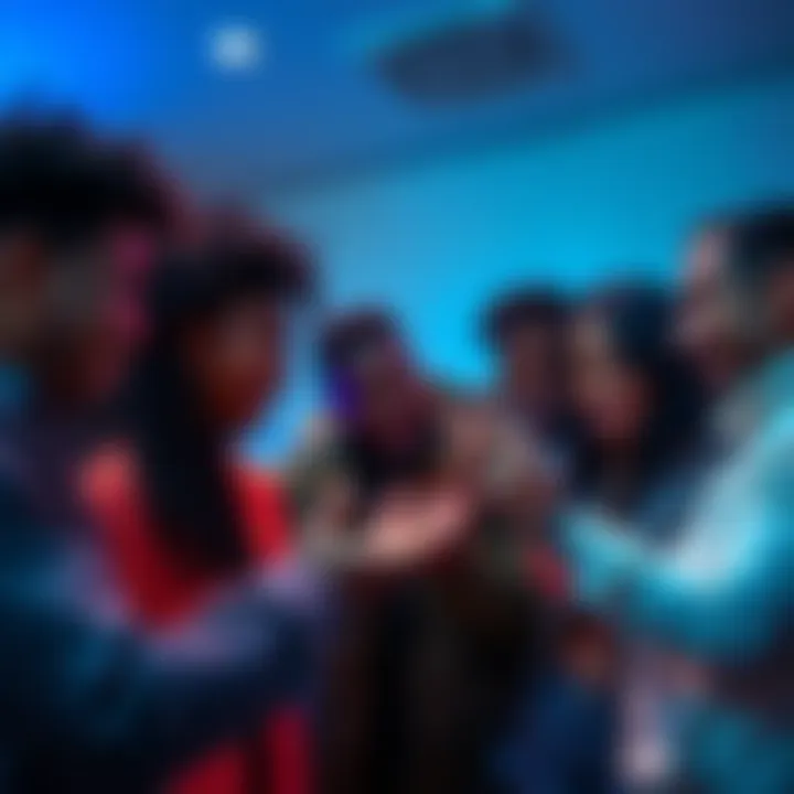 A group of diverse friends discussing cryptocurrency, showcasing excitement and engagement.