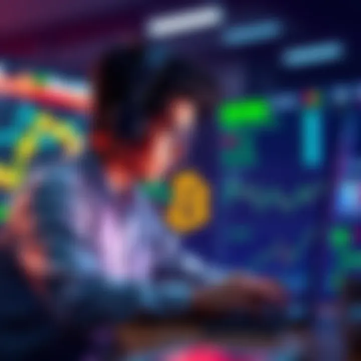 A beginner looking at a laptop with charts and crypto symbols, considering different exchanges for trading.