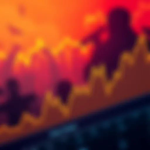 A graph showing the Crypto Fear & Greed Index in the greed zone, with a backdrop of conflict symbols representing tensions