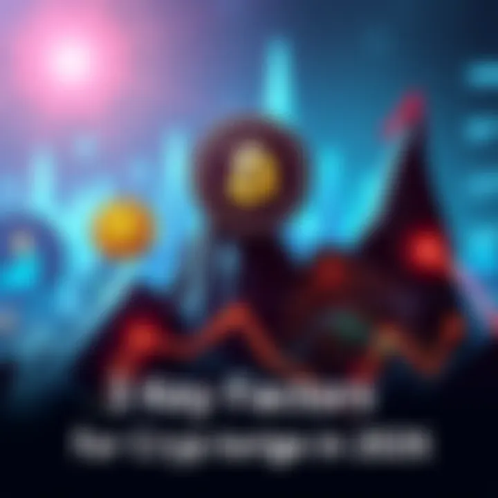 Three key elements contributing to cryptocurrency growth in 2026, represented by a graph showing upward trends and market icons.