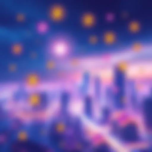 A futuristic city skyline with digital currency symbols floating above, representing advancements in the crypto market.